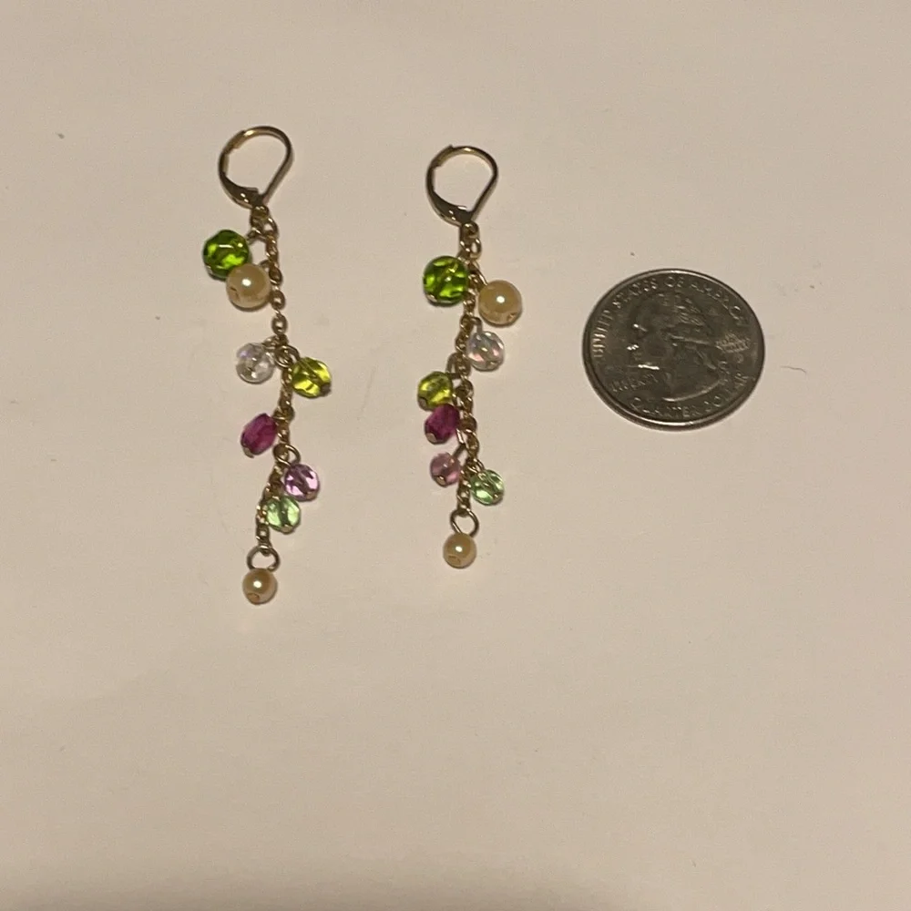 Vintage gold colorful beaded pearl drop earrings